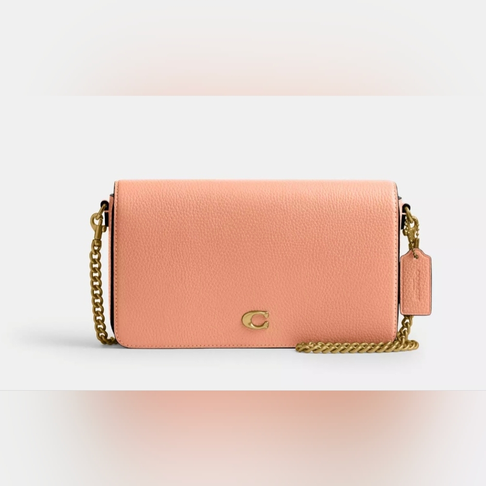 Coach Peach Leather Wristlet with Gold Chain